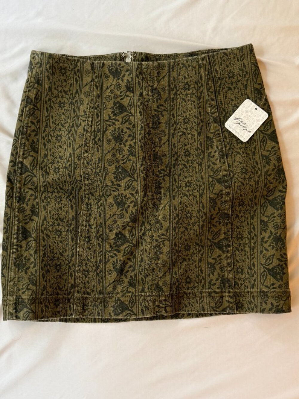 Free People Olive Floral Denim Mini Skirt Size 4 NWT